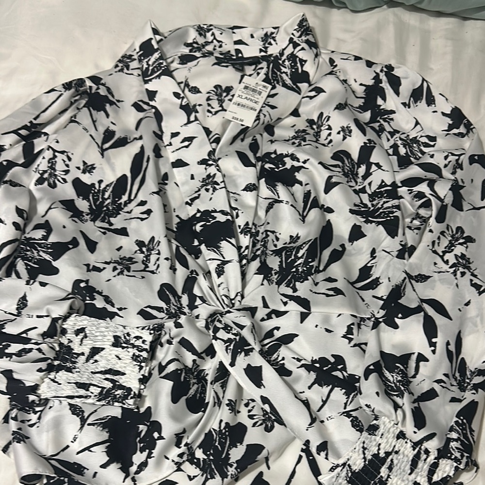 Floral Black and White Blouse